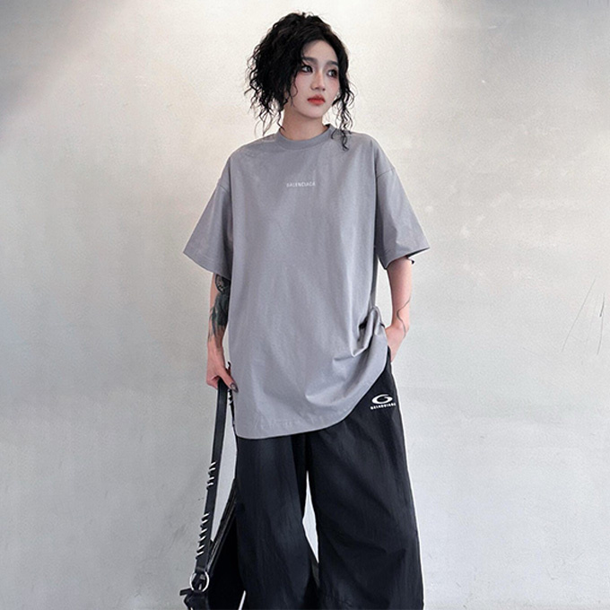 balenciaga front and back logo print crew neck oversized casual short sleeve t-shirt